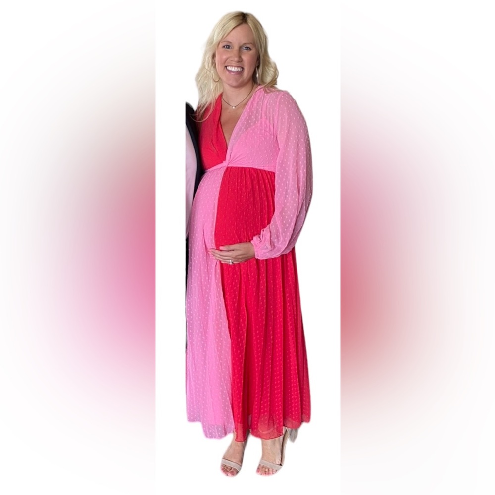 ASOS DESIGN Maternity Textured Twist Front Midi Dress Red Pink Size 6 EUC